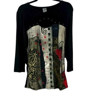 Simply Art by Dolcezza Chic Multicoloured Graphic Artistic Long Sleeve Med Top